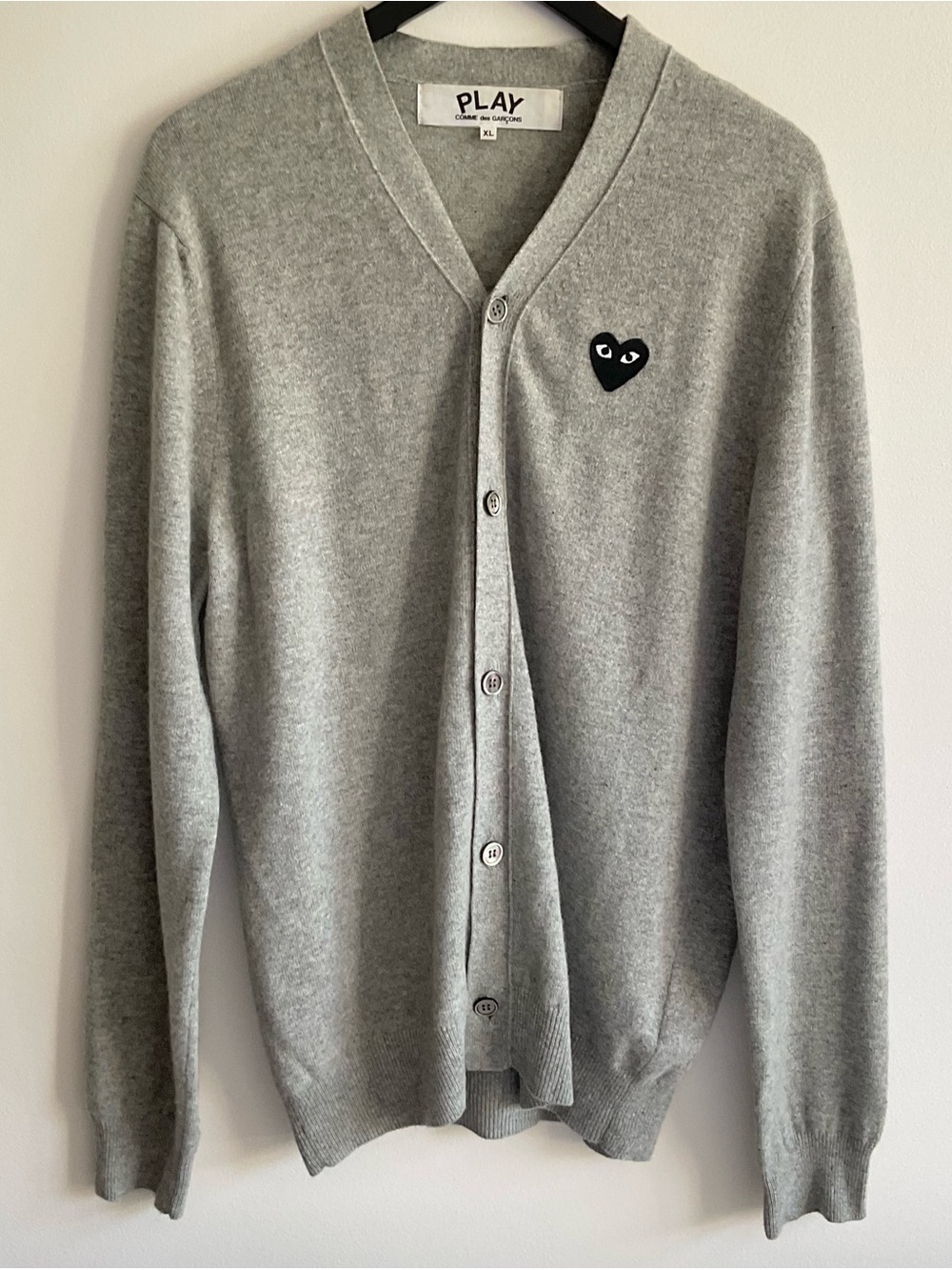Comme des Garçons PLAY | Gray Wool Black Heart Cardigan AD2010 Made Japan | XL
